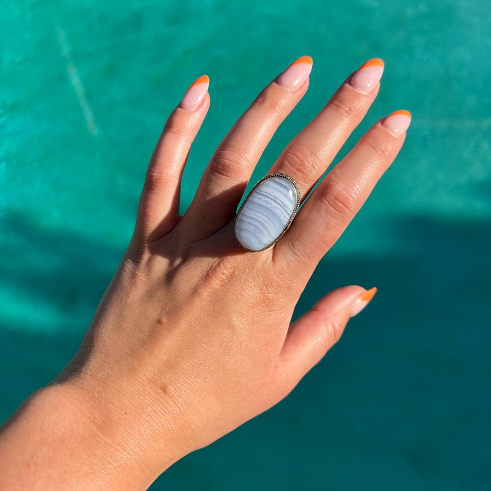 blue lace agate sterling silver ring